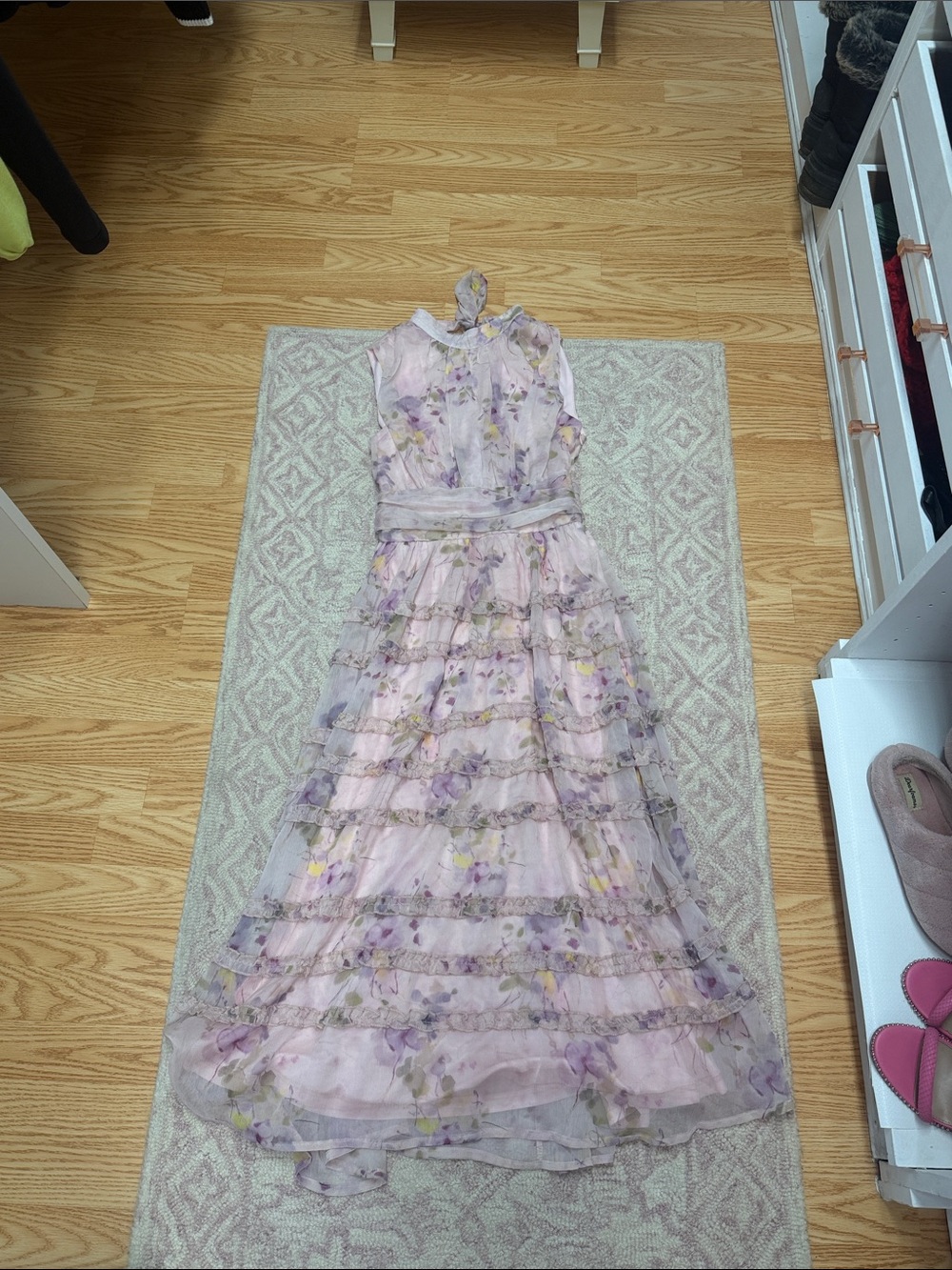 Lulu's Lavender Floral Ruffle Maxi Dress